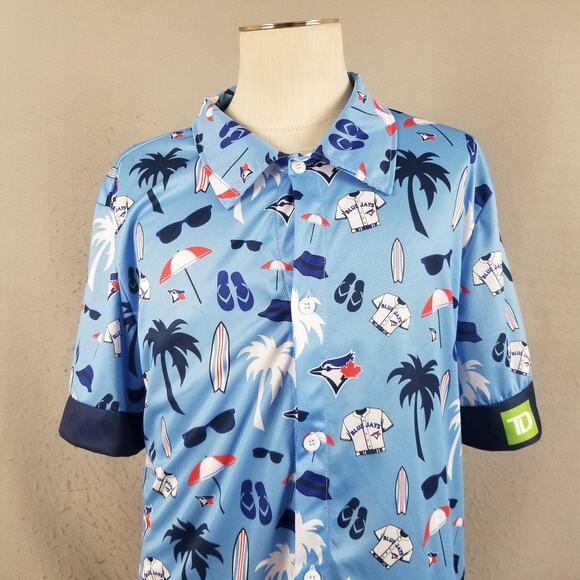 Toronto Blue Jays Shirt Mens XL Blue MLB Baseball Hawaiian Button Up Tropical - Picture 2 of 16